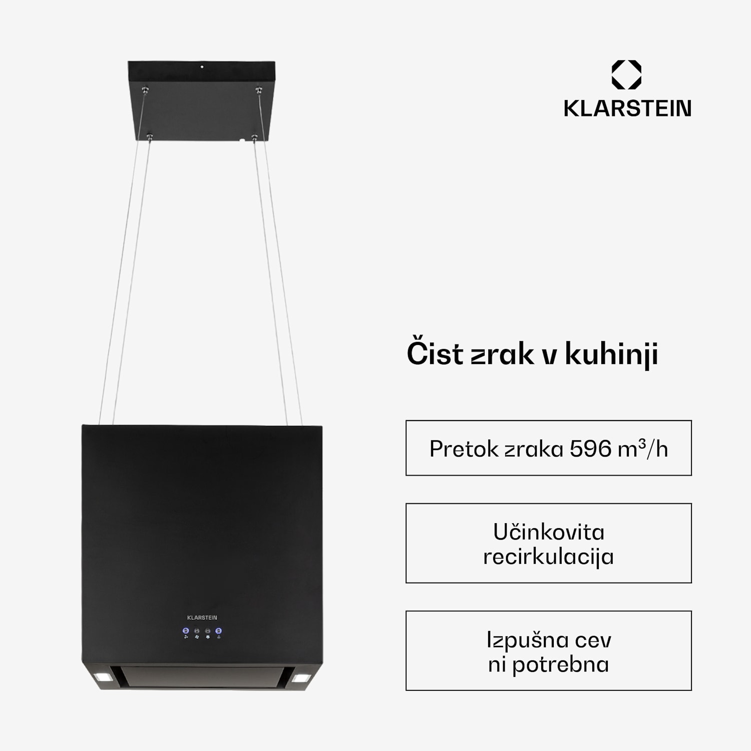 Kronleuchter, otoška napa, 596 m³/h, LED panel, razred energetske učinkovitosti A Črna