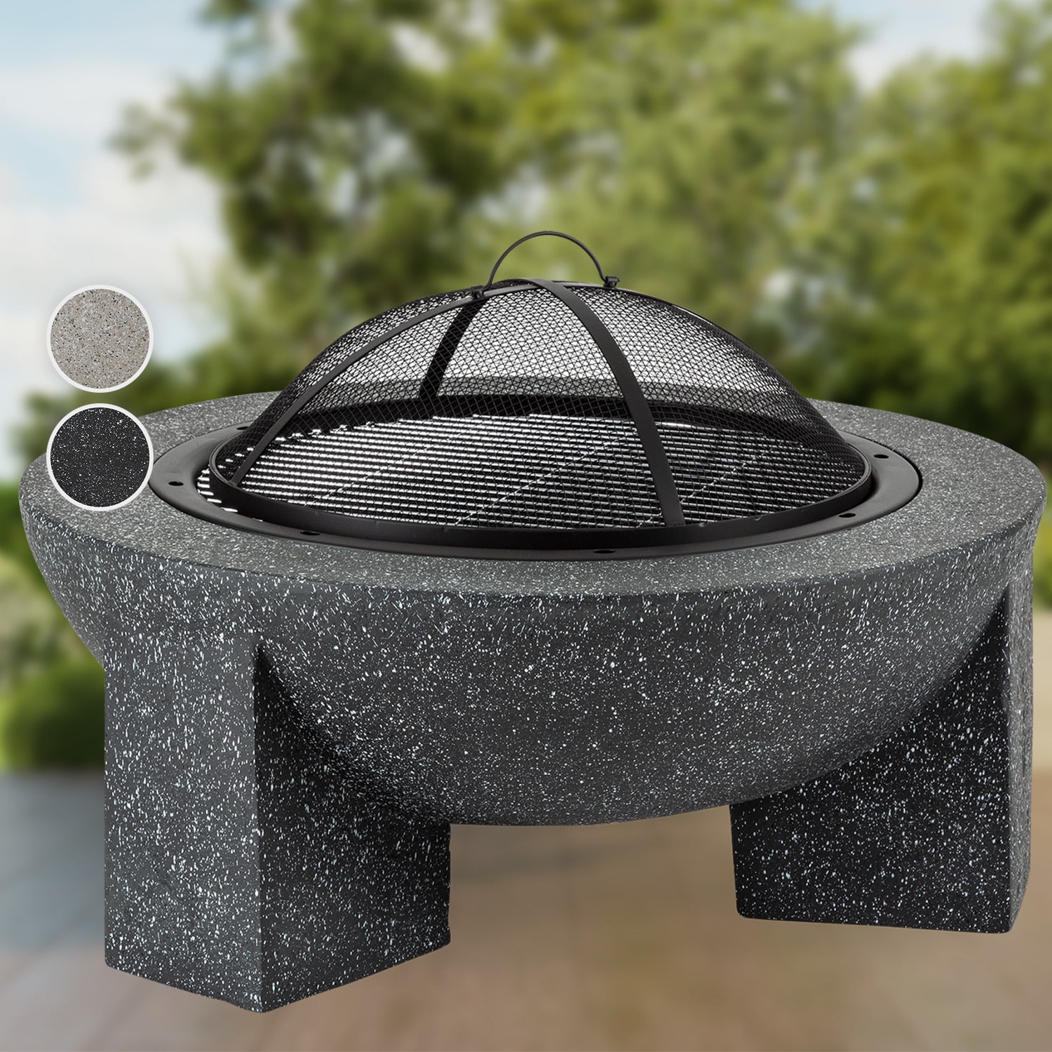 Troja braséro barbecue Ø 75 cm avec pare-étincelles en acier en pierre artificielle MgO résistante au feu Granit Gris Foncé