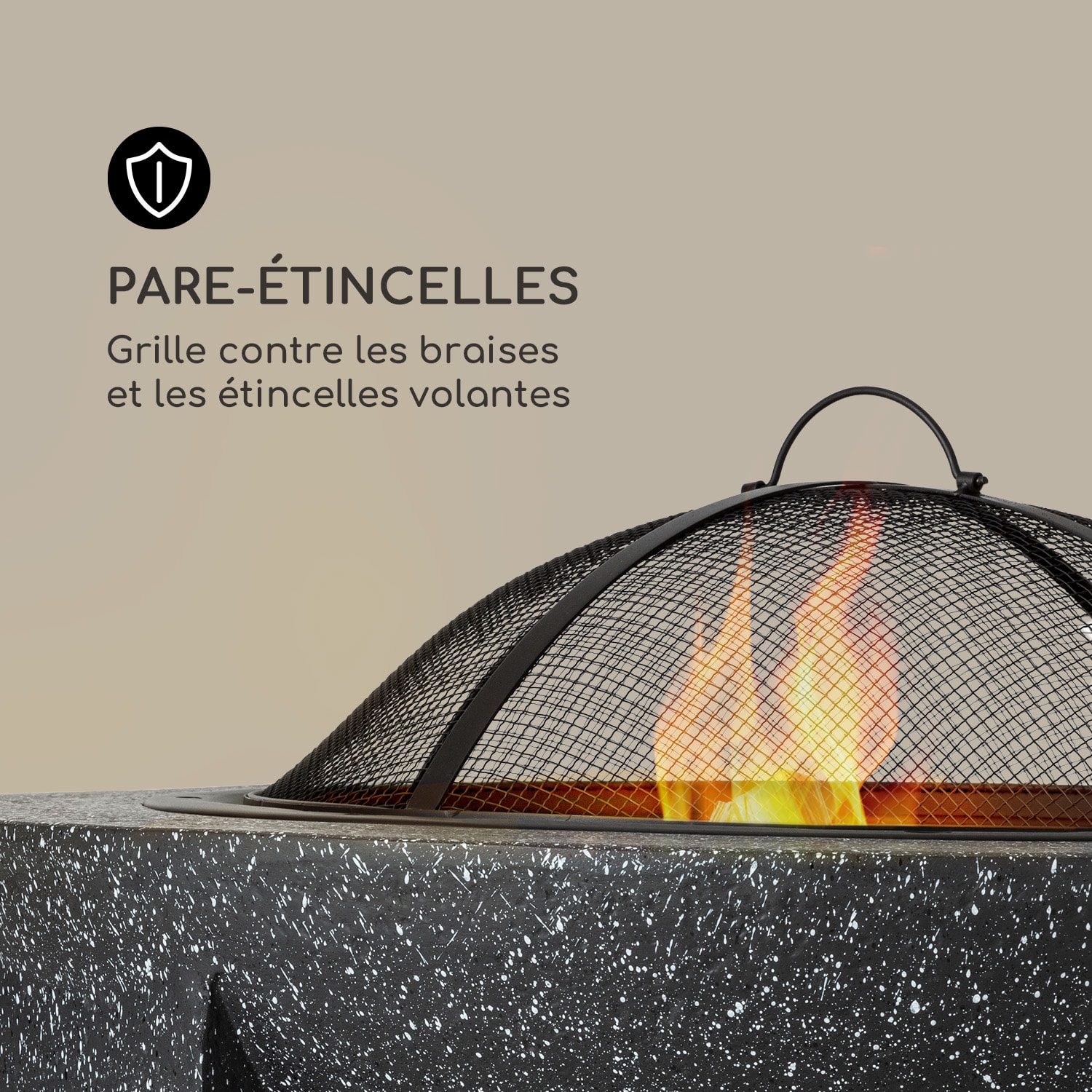 Troja braséro barbecue Ø 75 cm avec pare-étincelles en acier en pierre artificielle MgO résistante au feu Granit Gris Foncé