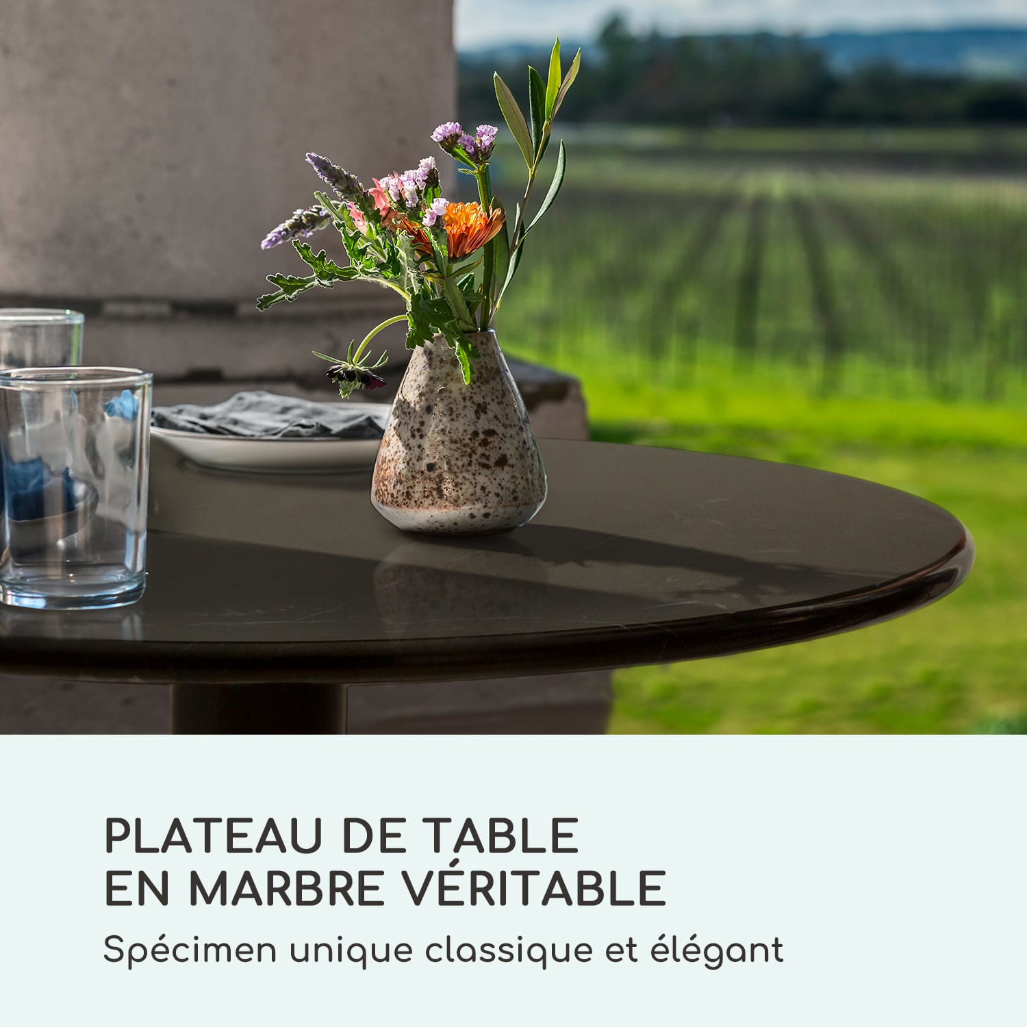 Patras Pearl Table bistrot Art Nouveau Marbre Ø 60 cm H 75 cm Fonte d'acier