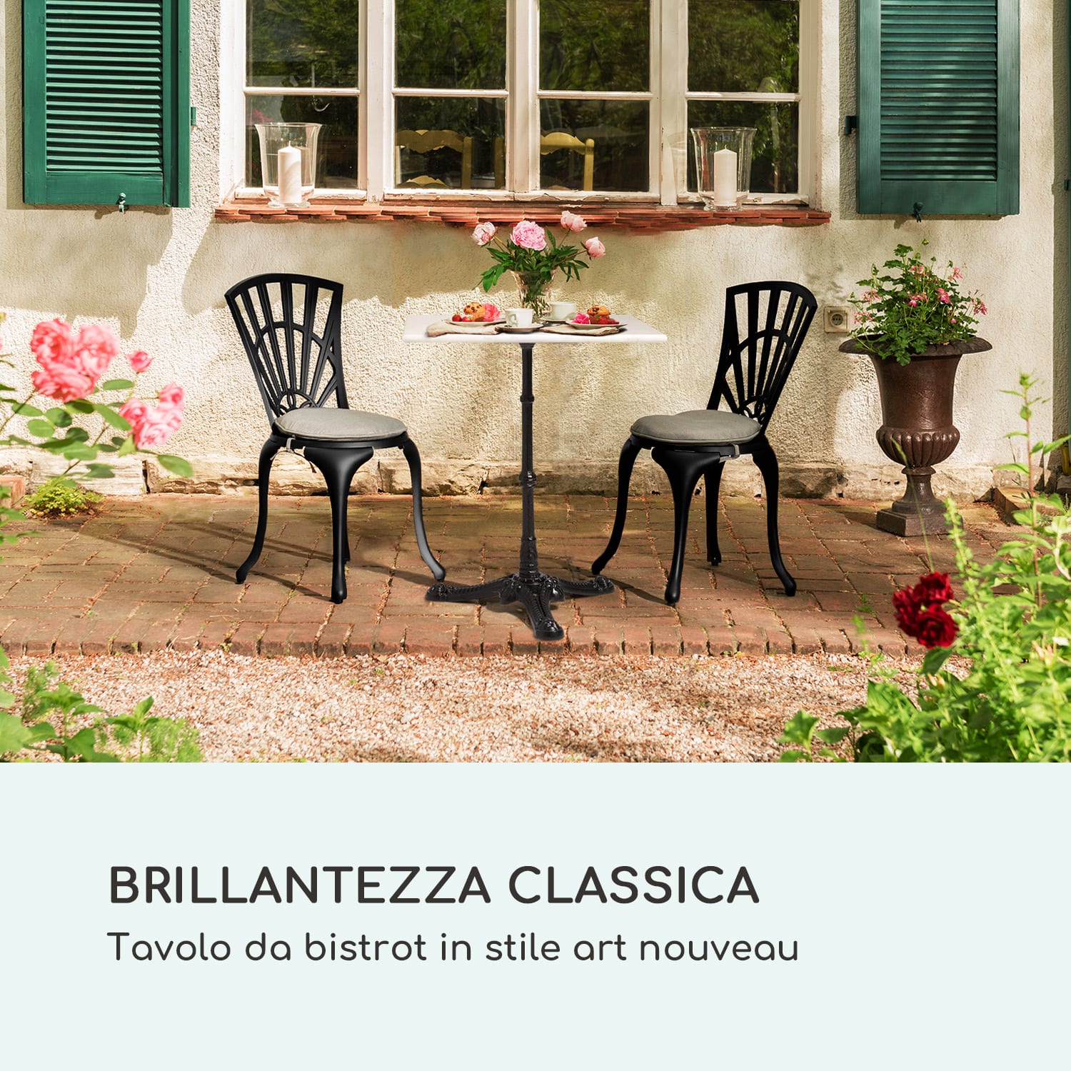 Patras Onyx - Tavolino da bistrò con marmo art-nouveau, 60 x 60 cm, altezza: 72 cm, tre gambe di appoggio Piede, angolare
