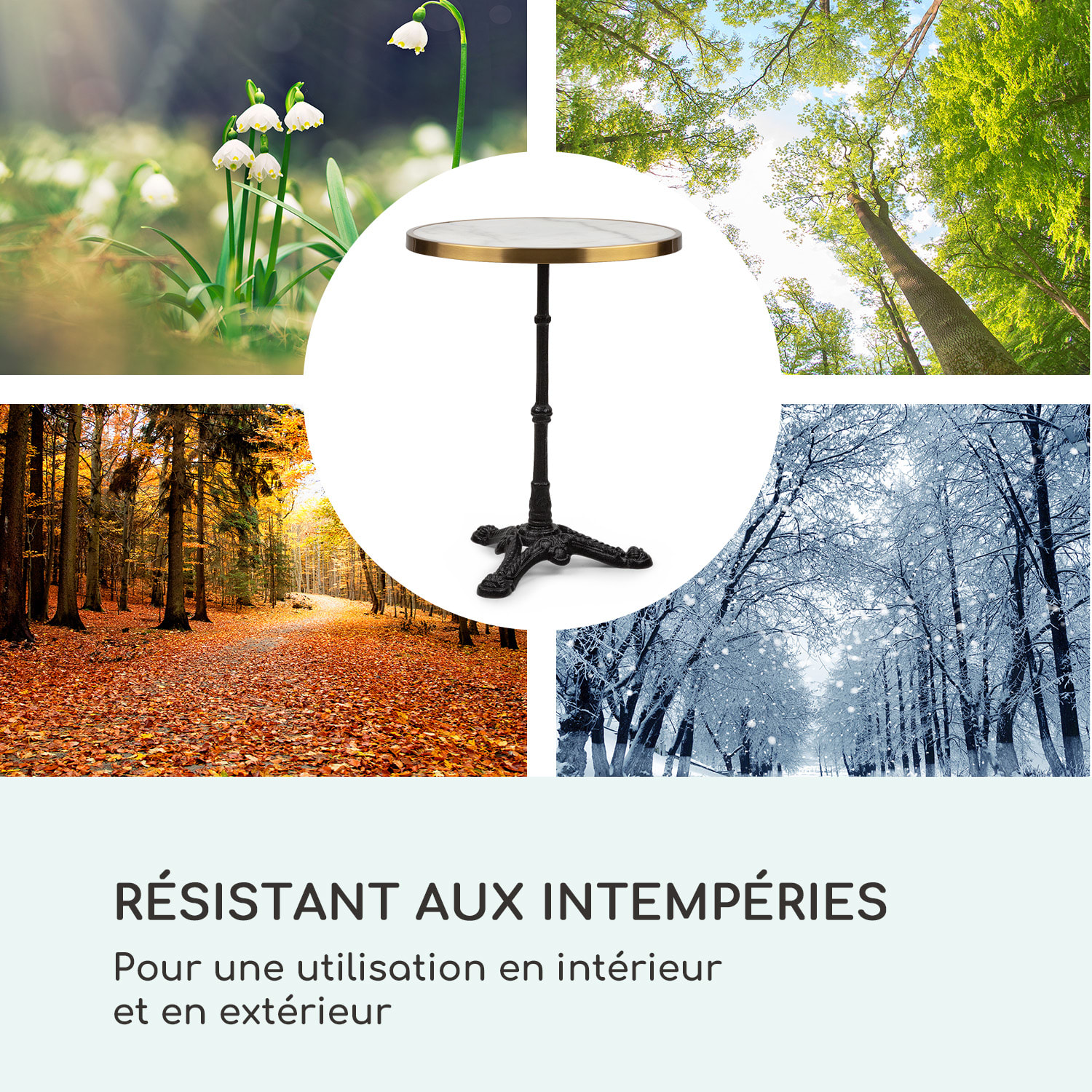 Patras Lux Table bistro avec trépied Table en marbre Ø : 57,5 cm Hauteur : 72 cm Noir / Marbre Blanc