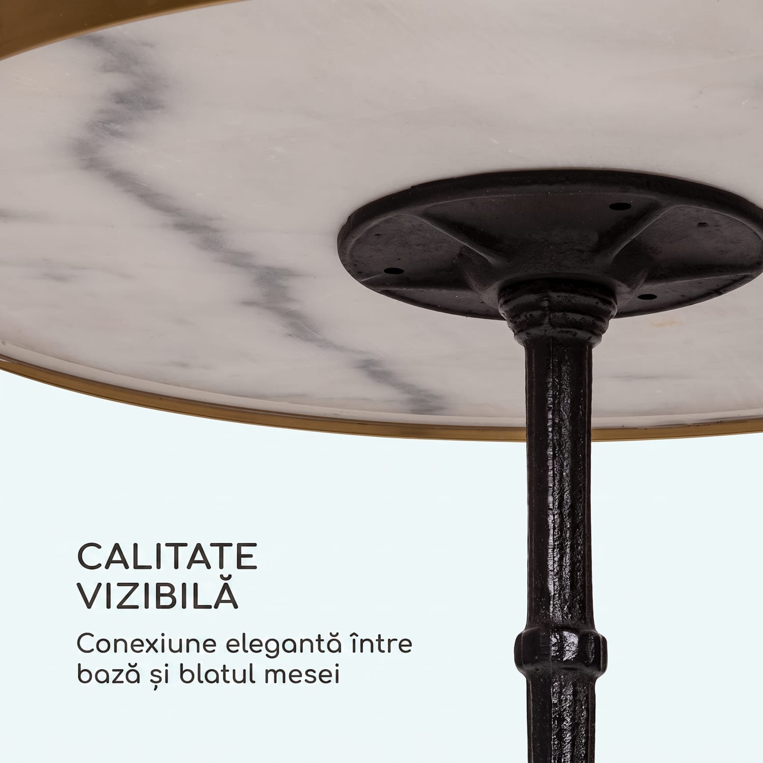 Patras Lux, masă bistro cu bază cu trei picioare, masă din marmură, Ø: 57,5 ​​cm, înălțime: 72 cm Negru / Marmură Albă