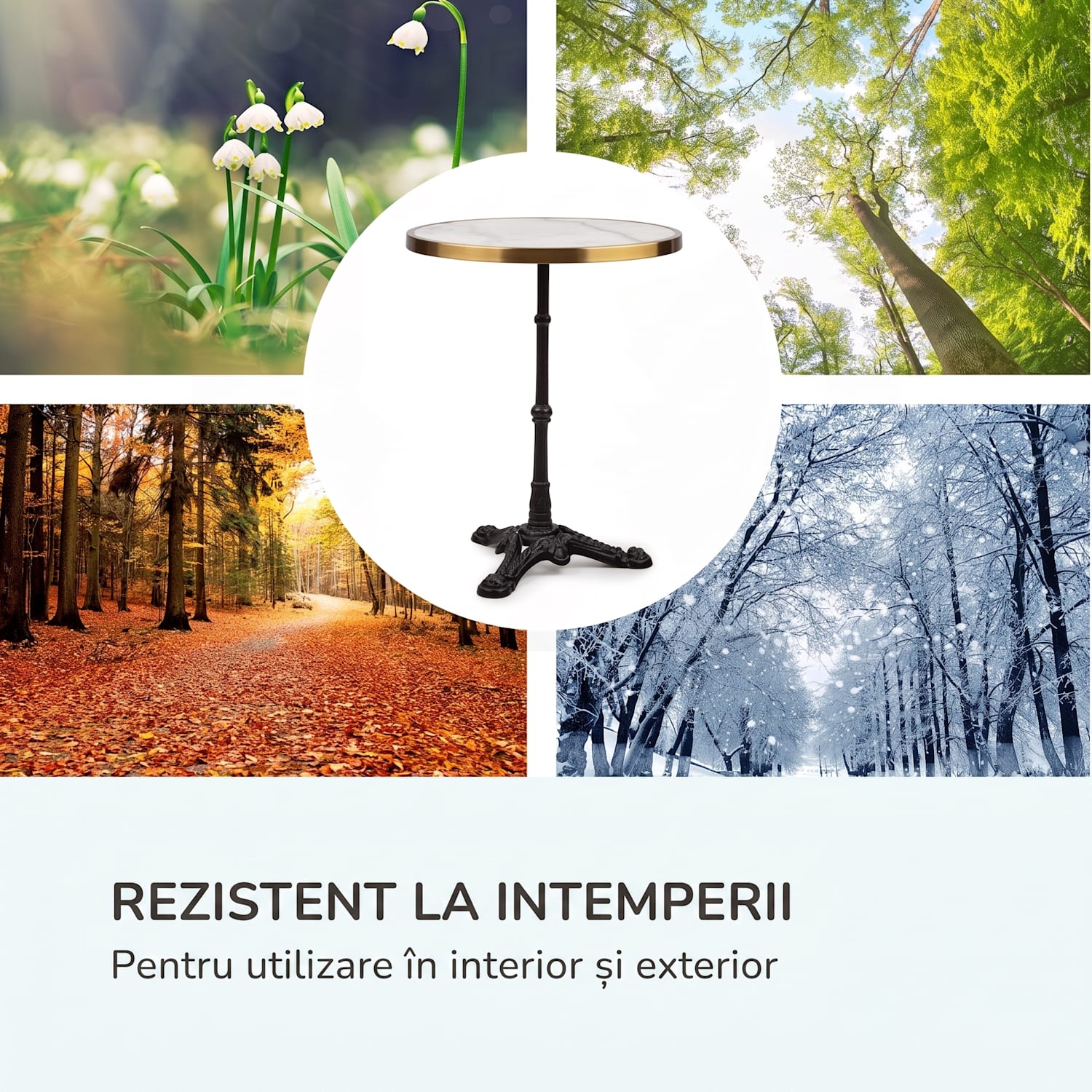 Patras Lux, masă bistro cu bază cu trei picioare, masă din marmură, Ø: 57,5 ​​cm, înălțime: 72 cm Negru / Marmură Albă