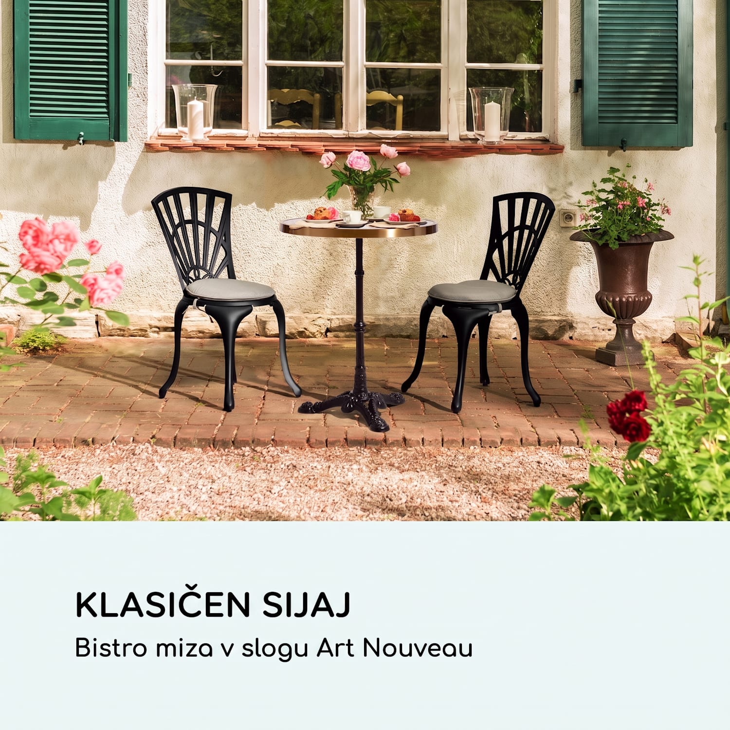 Patras Lux, bistro miza s podnožjem na treh nogah, marmornata miza, Ø: 57,5 cm, višina: 72 cm Črna / bela marmorna