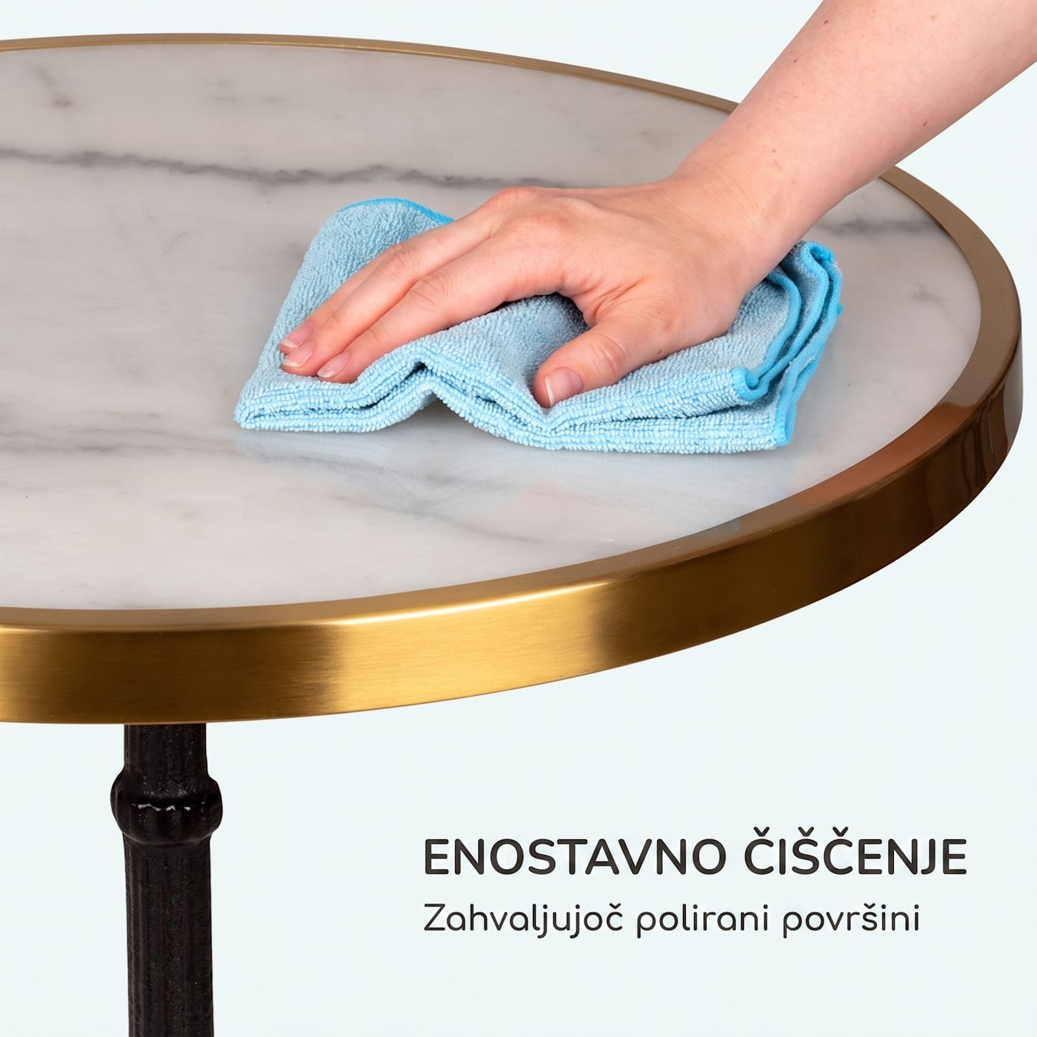 Patras Lux, bistro miza s podnožjem na treh nogah, marmornata miza, Ø: 57,5 cm, višina: 72 cm Črna / bela marmorna