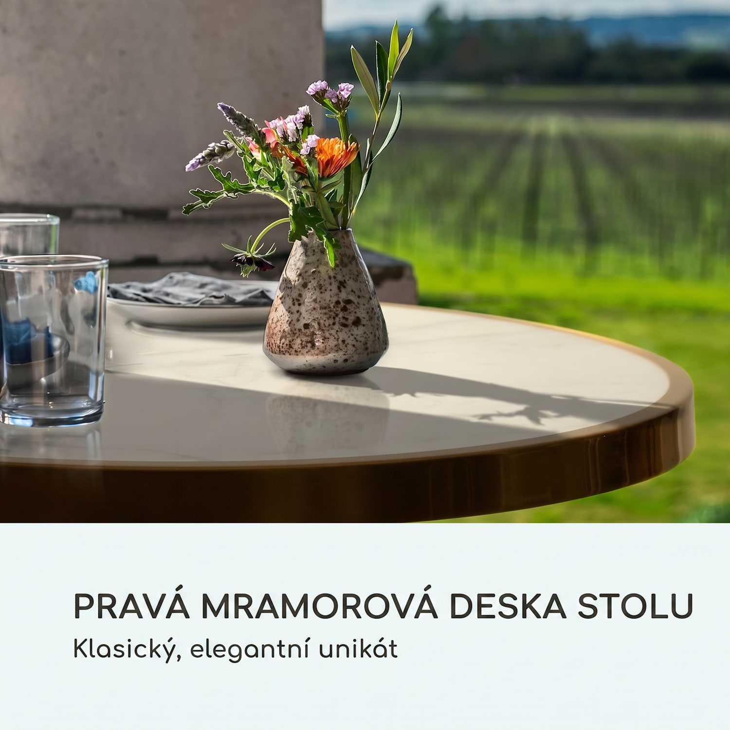 Patras Jewel, mramorový stolek, secesní styl, Ø57,5cm, v:75cm, litinový stojan Černá / bílý mramor
