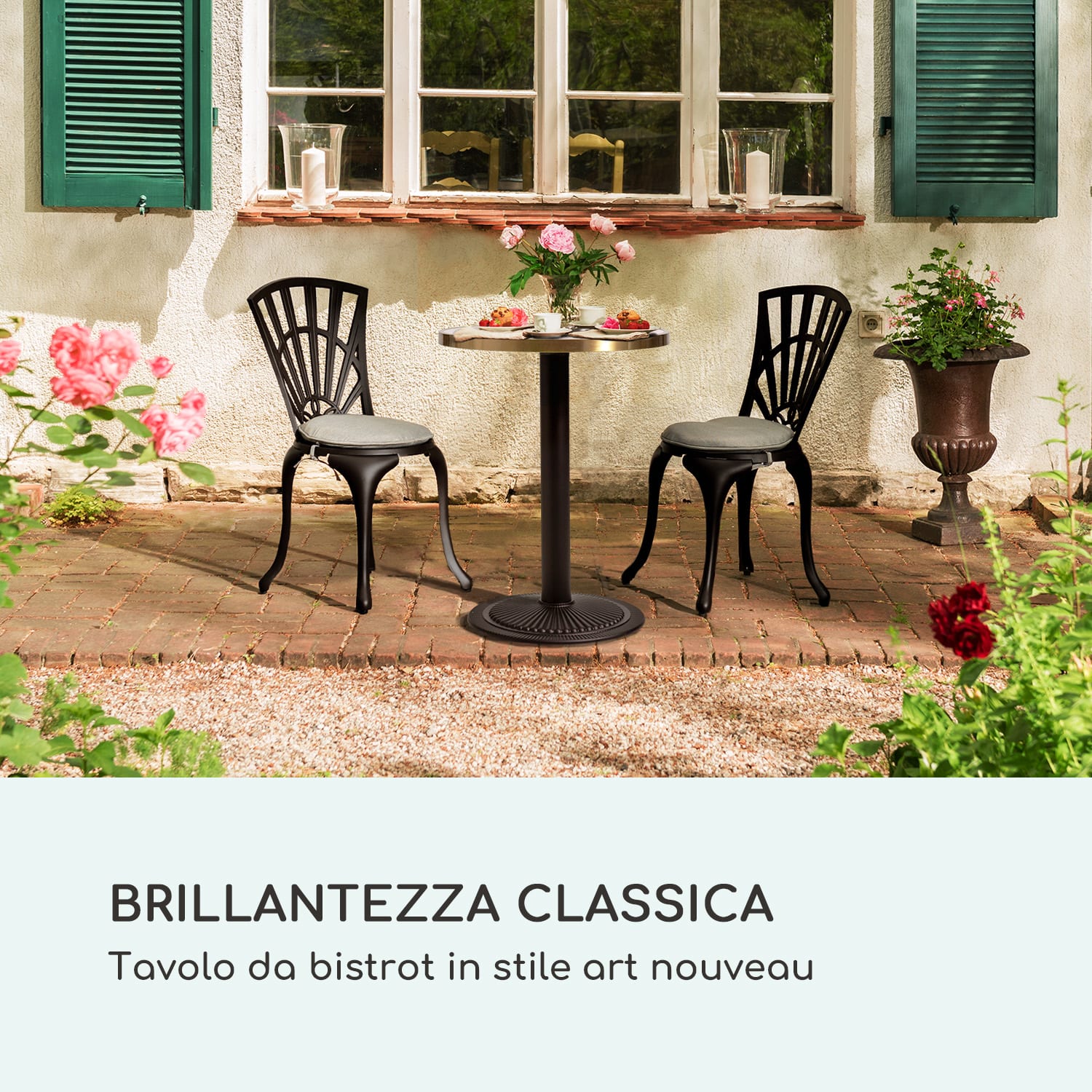 Patras Jewel - Tavolo di marmo, art nouveau, Ø: 57,5 cm, altezza: 75 cm, ghisa, base d'appoggio Nero / Bianco marmo