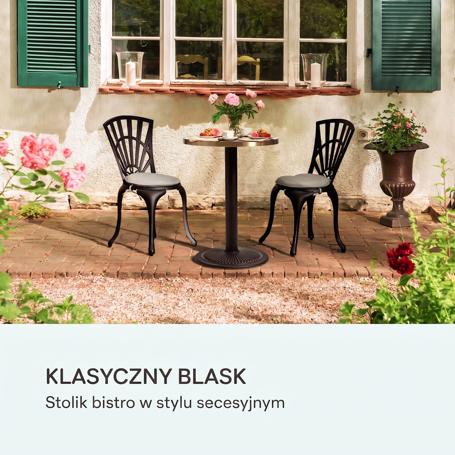 Patras Jewel, stolik bistro, styl secesyjny, śr.: 57,5 cm, wys.: 75 cm, podstawa żeliwna Czarny / Biały Marmur