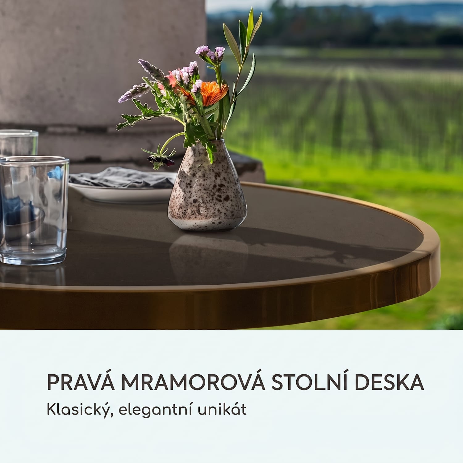 Patras Lux, bistro stolek,trojnožka, mramor, v:72cm, Ø 57,5cm Černá / Černý mramor