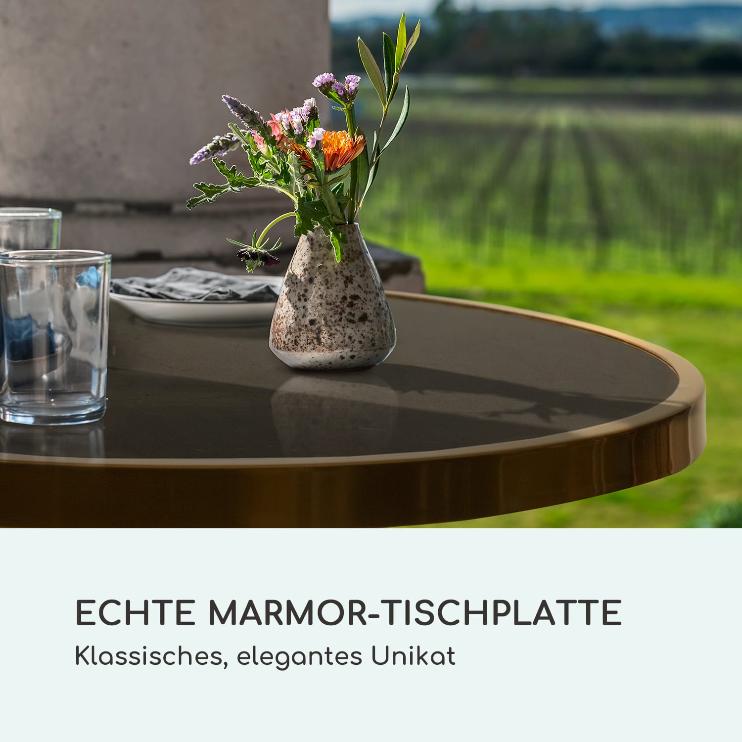 Patras Lux Bistro-Tisch mit Dreifuß Marmortisch Ø: 57,5 cm Höhe: 72 cm Schwarz / Schwarzer Marmor