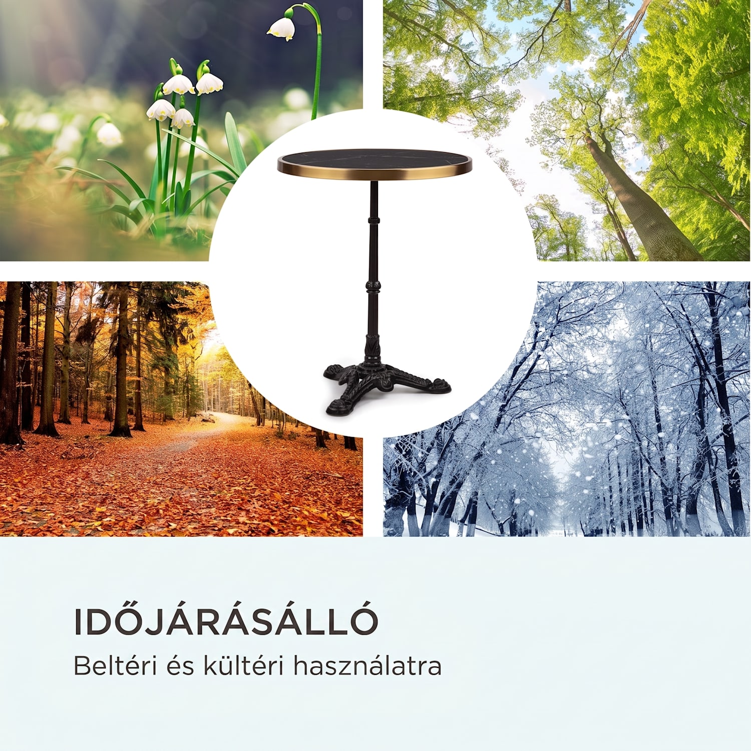 Patras Lux, bisztró asztal háromlábú talapzattal, márvány asztal, Ø: 57,5 cm, magasság: 72 cm Fekete / Fekete márvány
