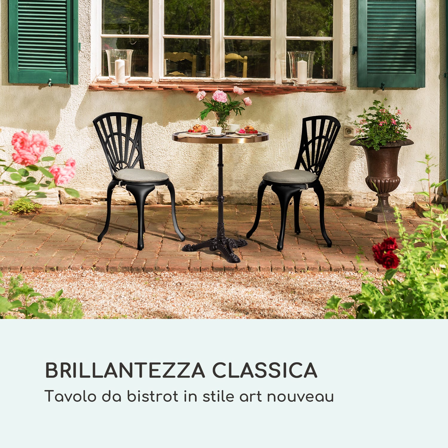 Patras Lux - Tavolino da bistrò con tre gambe d'appoggio, piano in marmo Ø: 57,5 cm, altezza: 72 cm Nero/ Nero marmo