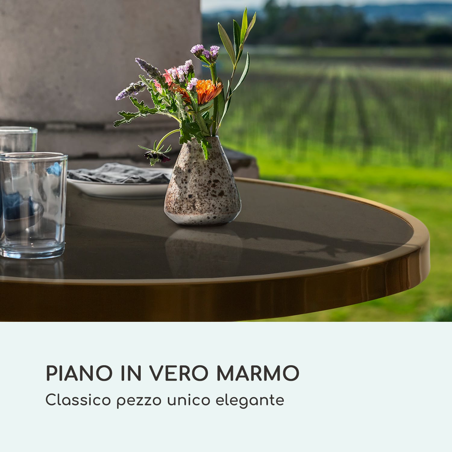 Patras Lux - Tavolino da bistrò con tre gambe d'appoggio, piano in marmo Ø: 57,5 cm, altezza: 72 cm Nero/ Nero marmo