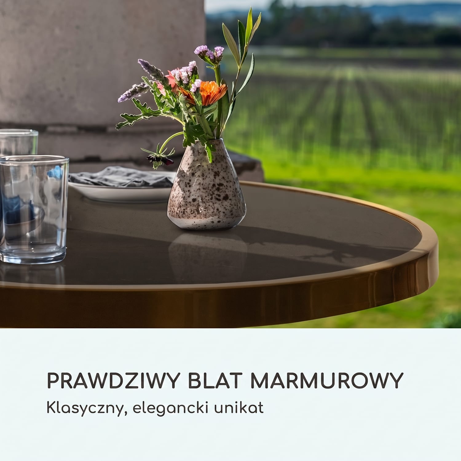 Patras Lux, stół bistro z podstawą na trzech nogach, stół marmurowy, Ø: 57, 5 cm, wysokość: 72 cm Czarny Marmur
