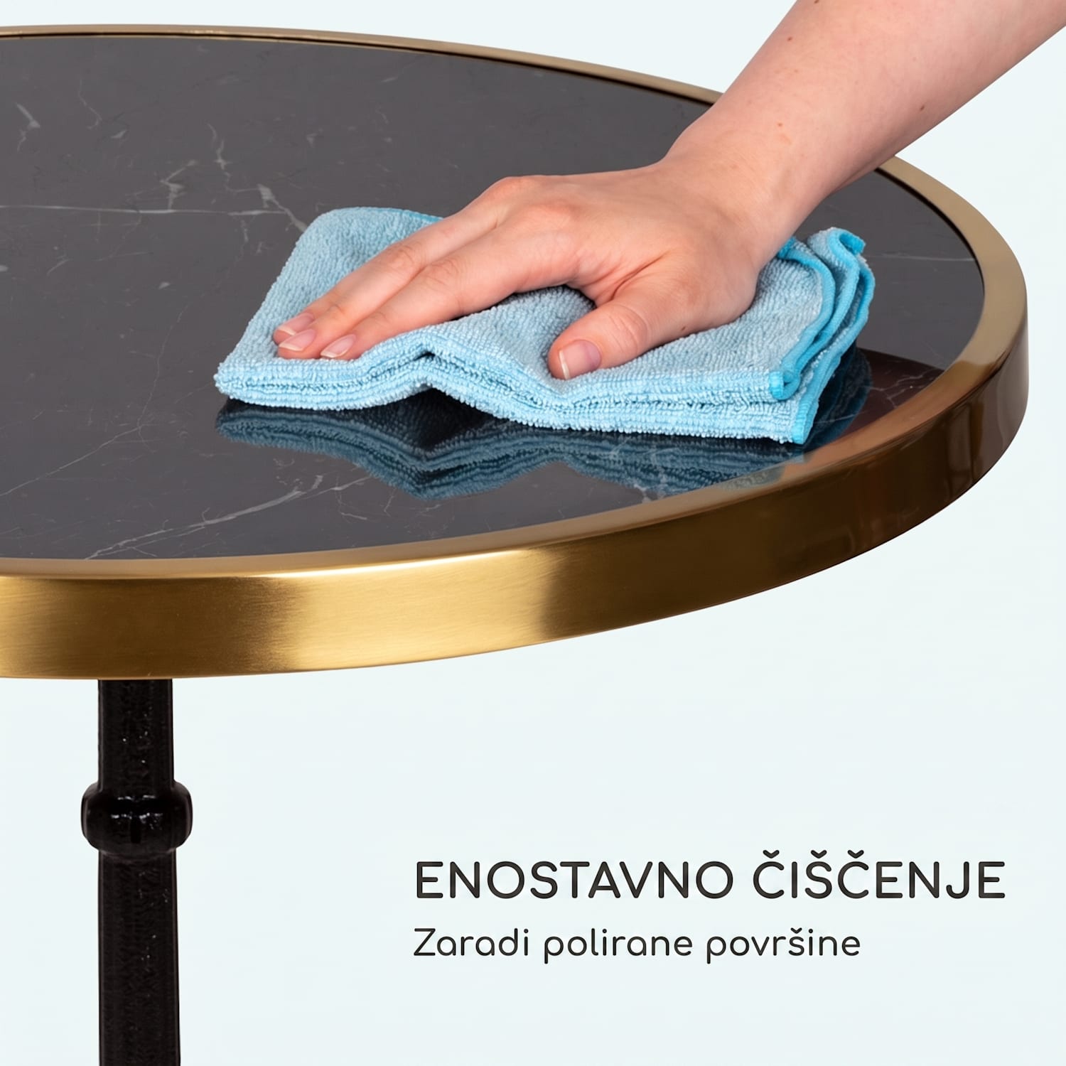 Patras Lux, bistro miza s podnožjem na treh nogah, marmornata miza, Ø: 57,5 cm, višina: 72 cm Črna / Črni marmor