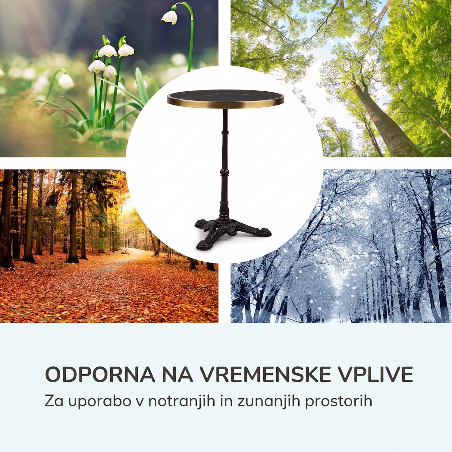 Patras Lux, bistro miza s podnožjem na treh nogah, marmornata miza, Ø: 57,5 cm, višina: 72 cm Črna / Črni marmor