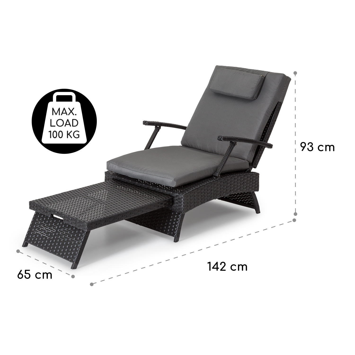 Kos - Lounger, sedia a sdraio con poggiapiedi, telaio in acciaio, 6 posizioni Rattan grigio