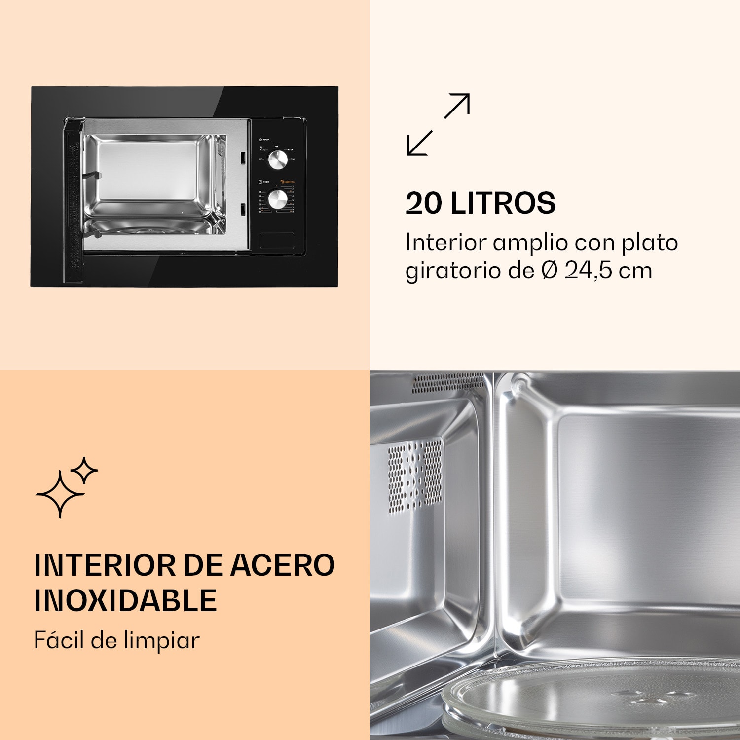 Luminance microondas para montar, 20 litros, 800W, descongela, 5 niveles, diámetro plato 24,5 cm Negro