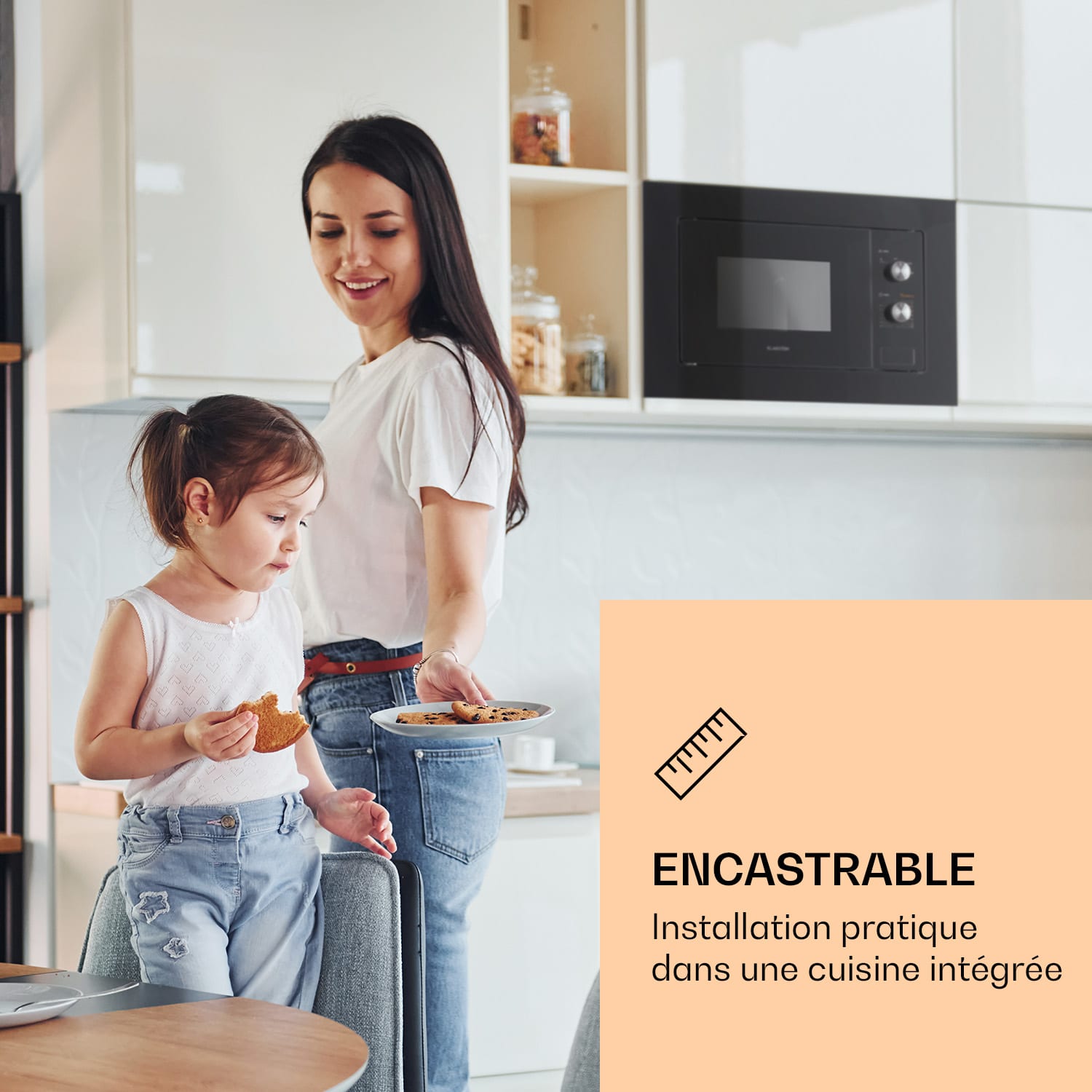 Luminance Micro-ondes encastrable 20L 800W Décongélation encastrable 5 vitesses Plateau Ø 24,5cm Noir