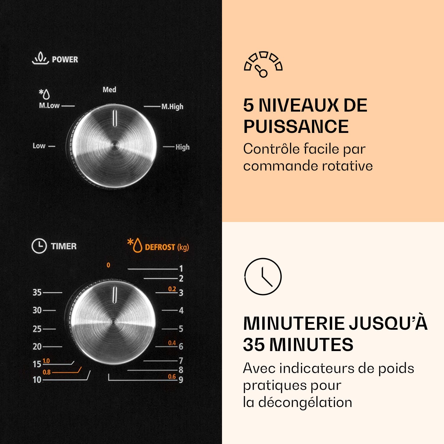 Luminance Micro-ondes encastrable 20L 800W Décongélation encastrable 5 vitesses Plateau Ø 24,5cm Noir