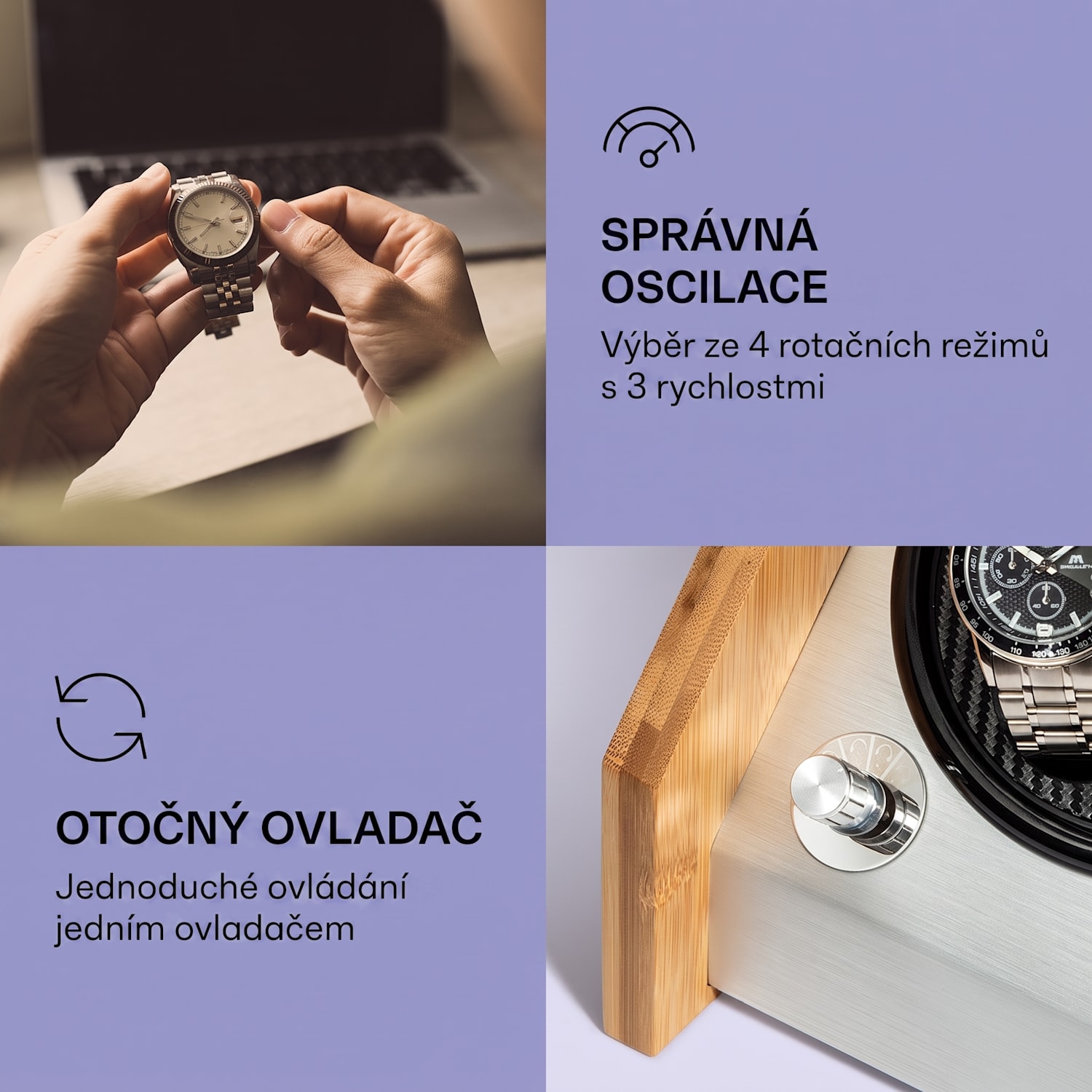 Garonne 2, natahovač hodinek, 1 otočný talíř, 2 hodinky, 3 rychlosti, 4 režimy, bambus 2 hodinky
