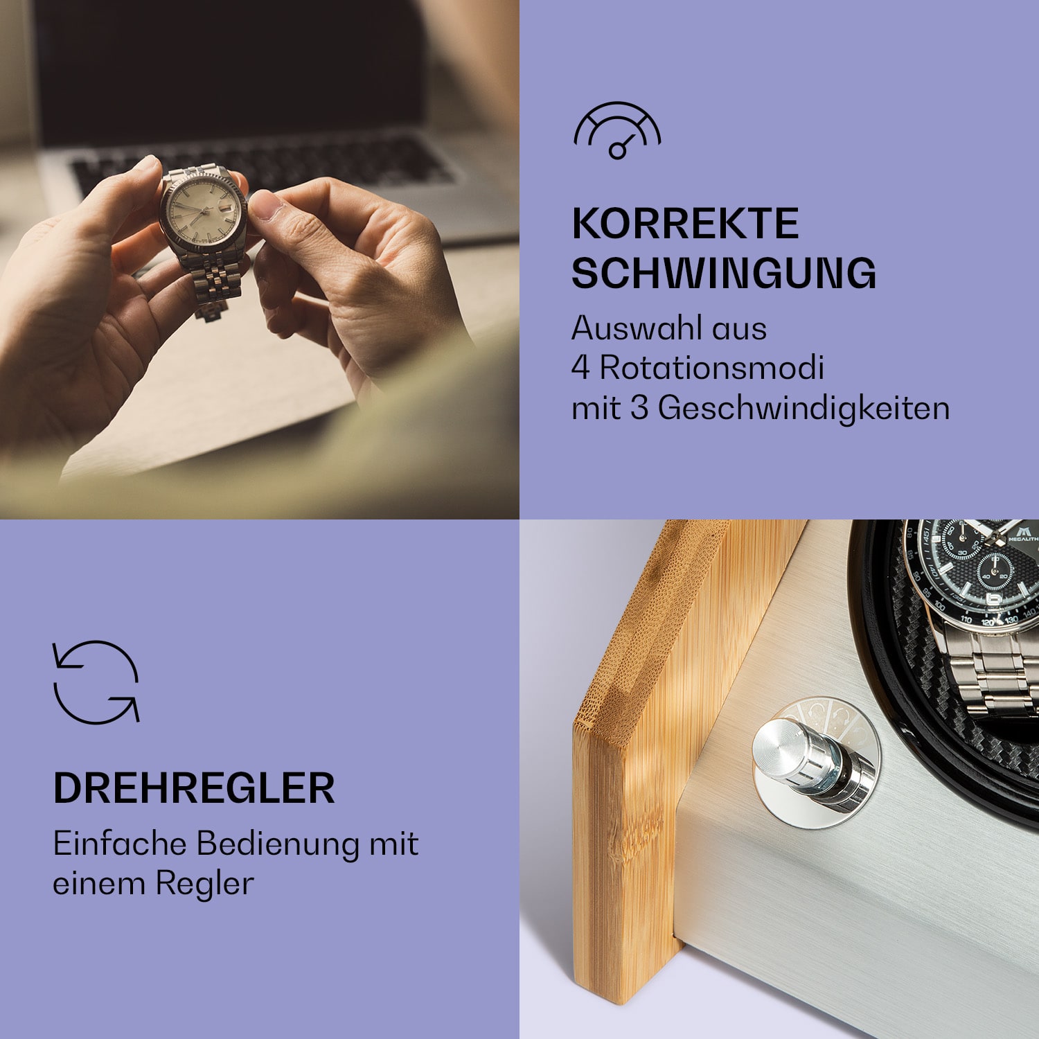 Garonne 2 Uhrenbeweger 1 Drehteller 2 Uhren 3 Speeds 4 Modi bambus 2 Uhren