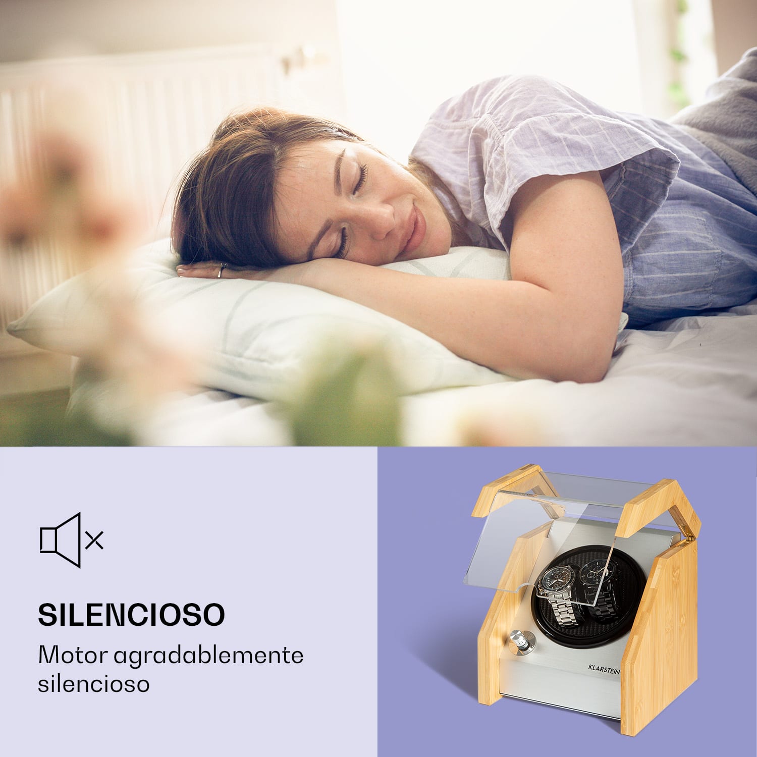 Garonne 2 watch winder, 1 plato giratorio, 2 relojes, 3 velocidades, 4 modos, bambú 