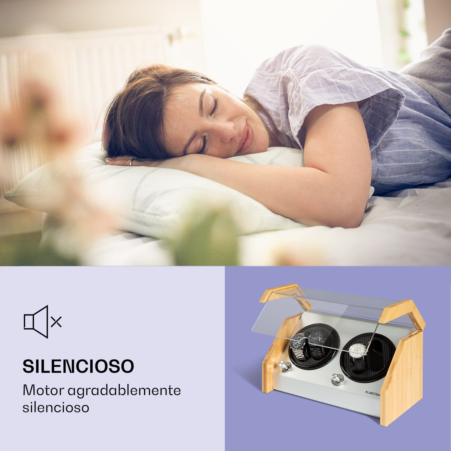 Garonne 2 watch winder, 2 plato giratorio, 4 relojes, 3 velocidades, 4 modos, bambú 4 relojes