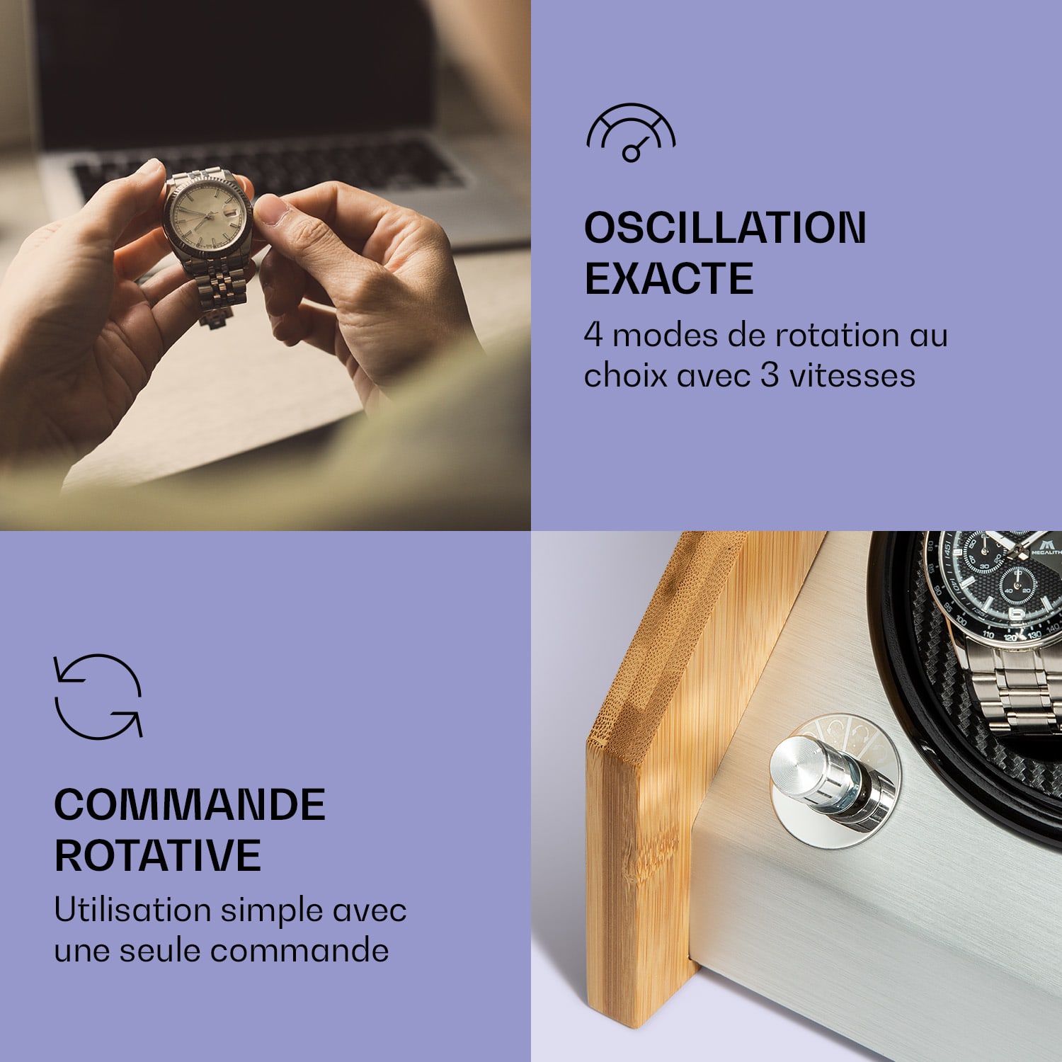 Garonne 4 horlogebeweger 2 draaischijven 4 horloges 3 snelheden 4 modi bamboe 4 horloges