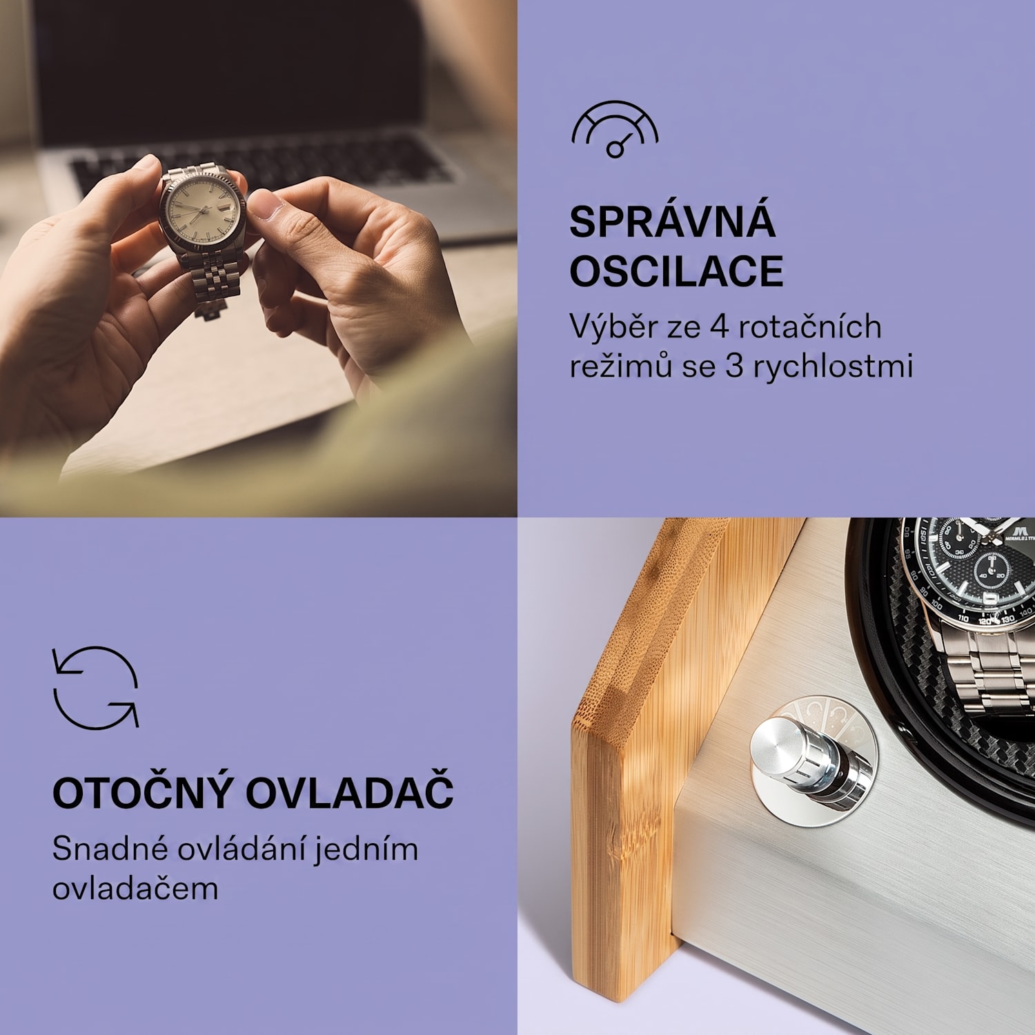 Garonne 6, natahovač hodinek, 3 otočné talíře, pro 6 hodinek, 3 rychlosti, 4 režimy, bambus 6 hodinek