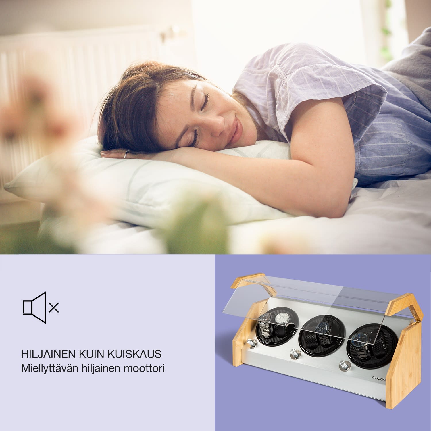 Garonne 6 kellonpyöritin, 3 pyörimisalustaa, 6 kellolle, 3 nopeutta, 4 käyttötilaa, bambua 6 kelloa