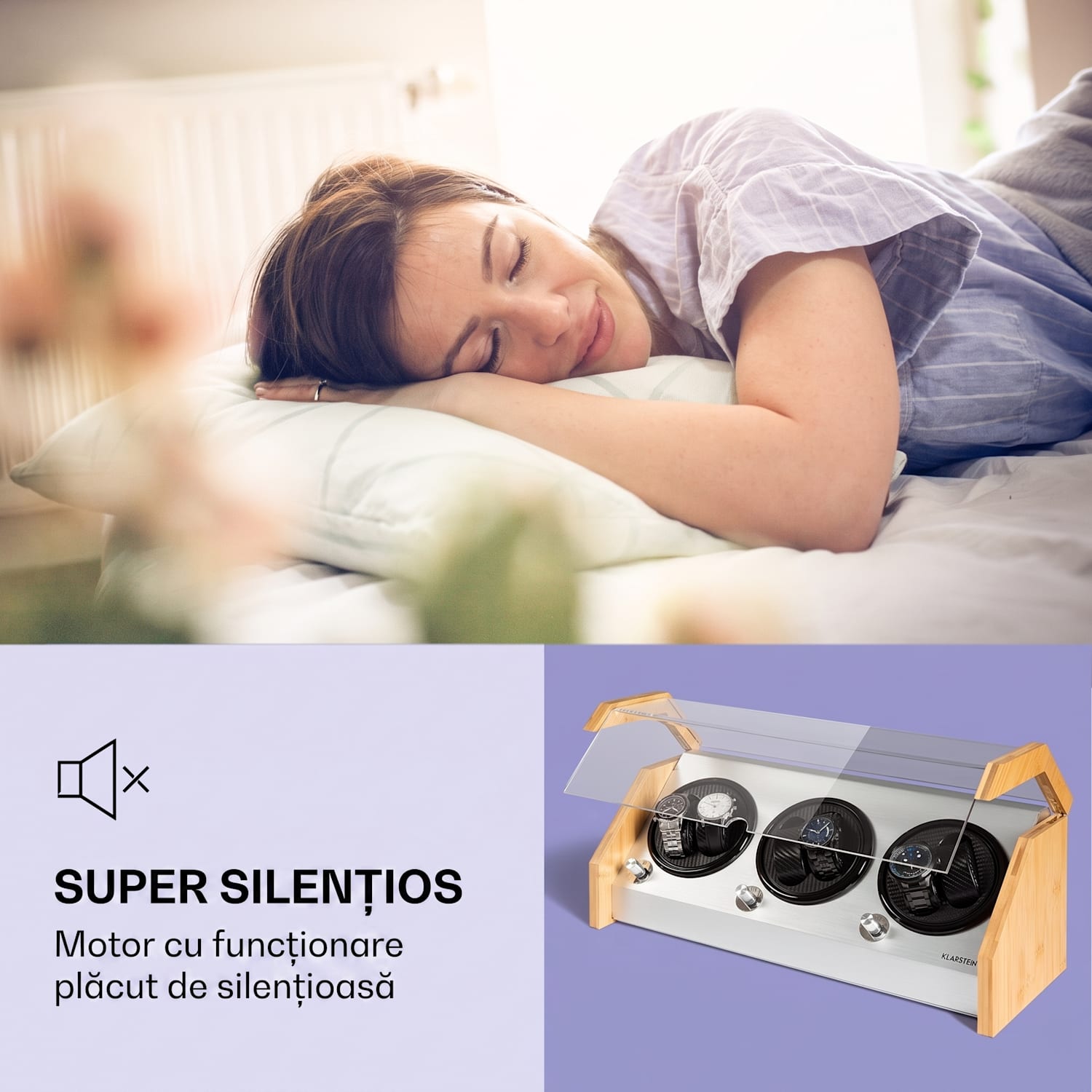 Garonne 6, cutie pentru întors ceasuri, 3 plăci rotative, pentru 6 ceasuri, 3 viteze, 4 moduri, bambus 6 watches