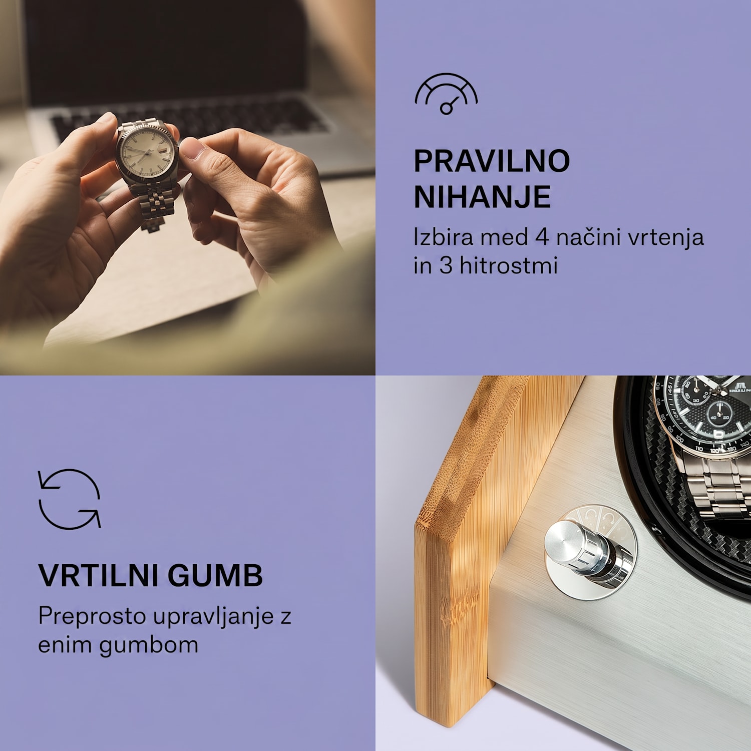 Garonne 6, navijalec za ure, 3 gramofoni, za 6 ur, 3 hitrosti, 4 načini, bambus 6 watches
