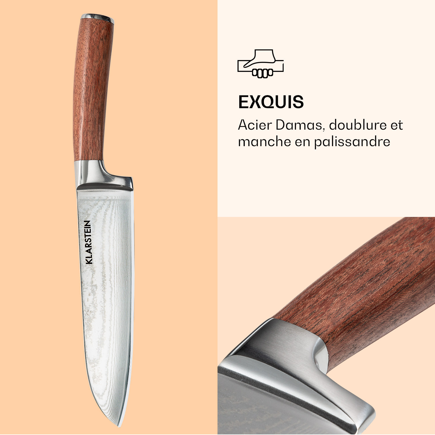 Kaito ensemble de couteaux en acier de Damas 4 pièces manche extra-fort en bois de rose 