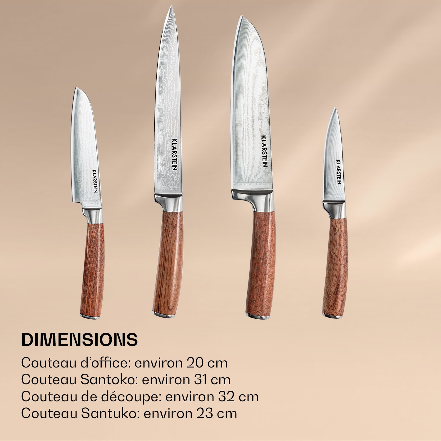 Kaito ensemble de couteaux en acier de Damas 4 pièces manche extra-fort en bois de rose 