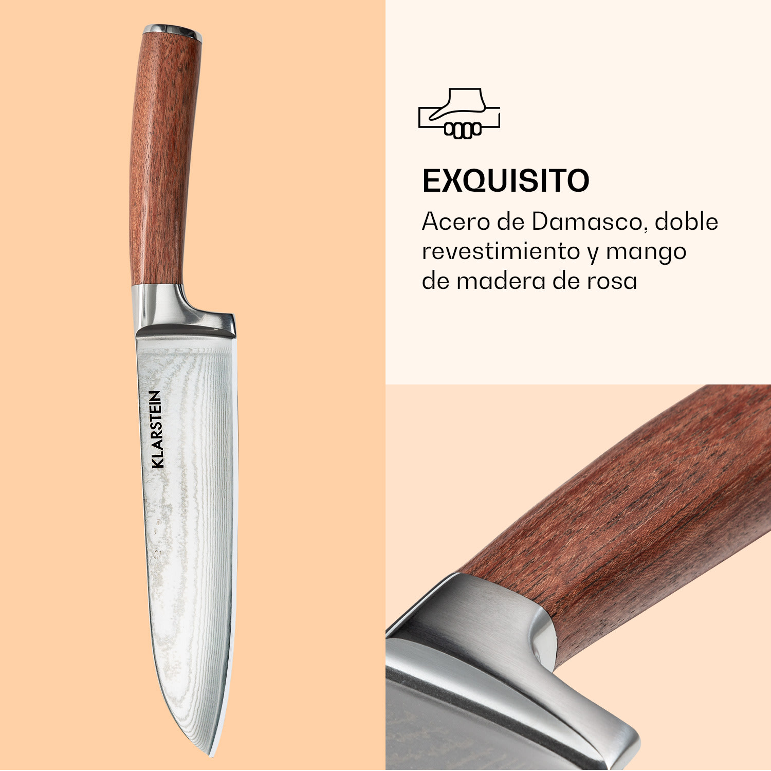 Juego de cuchillos Kishiko, acero de Damasco 3 piezas, extra afilado, mango de madera palisandro 