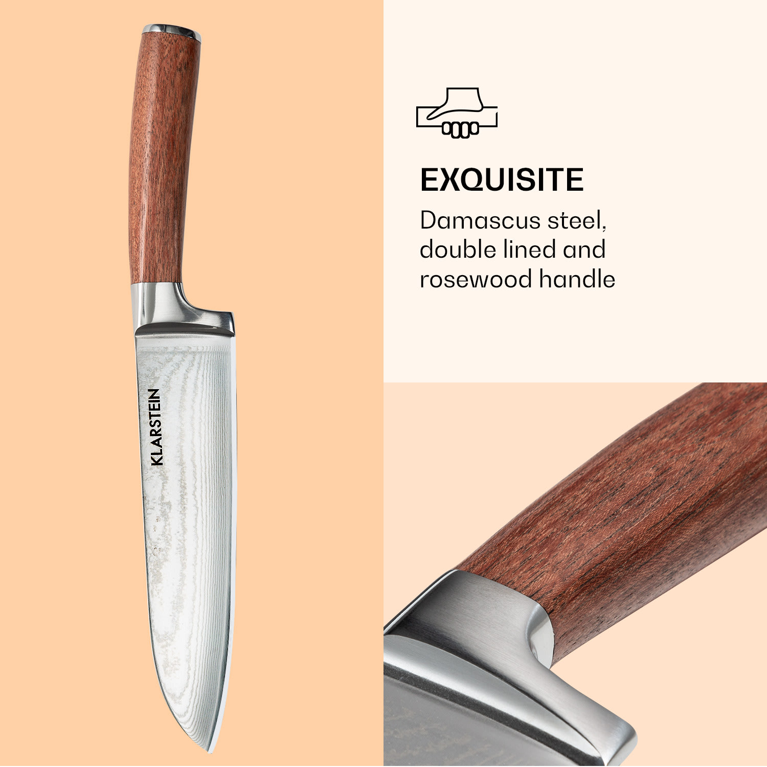 Kishiko, knife set, Damascus steel, 3-piece set, extra sharp, rosewood handles 