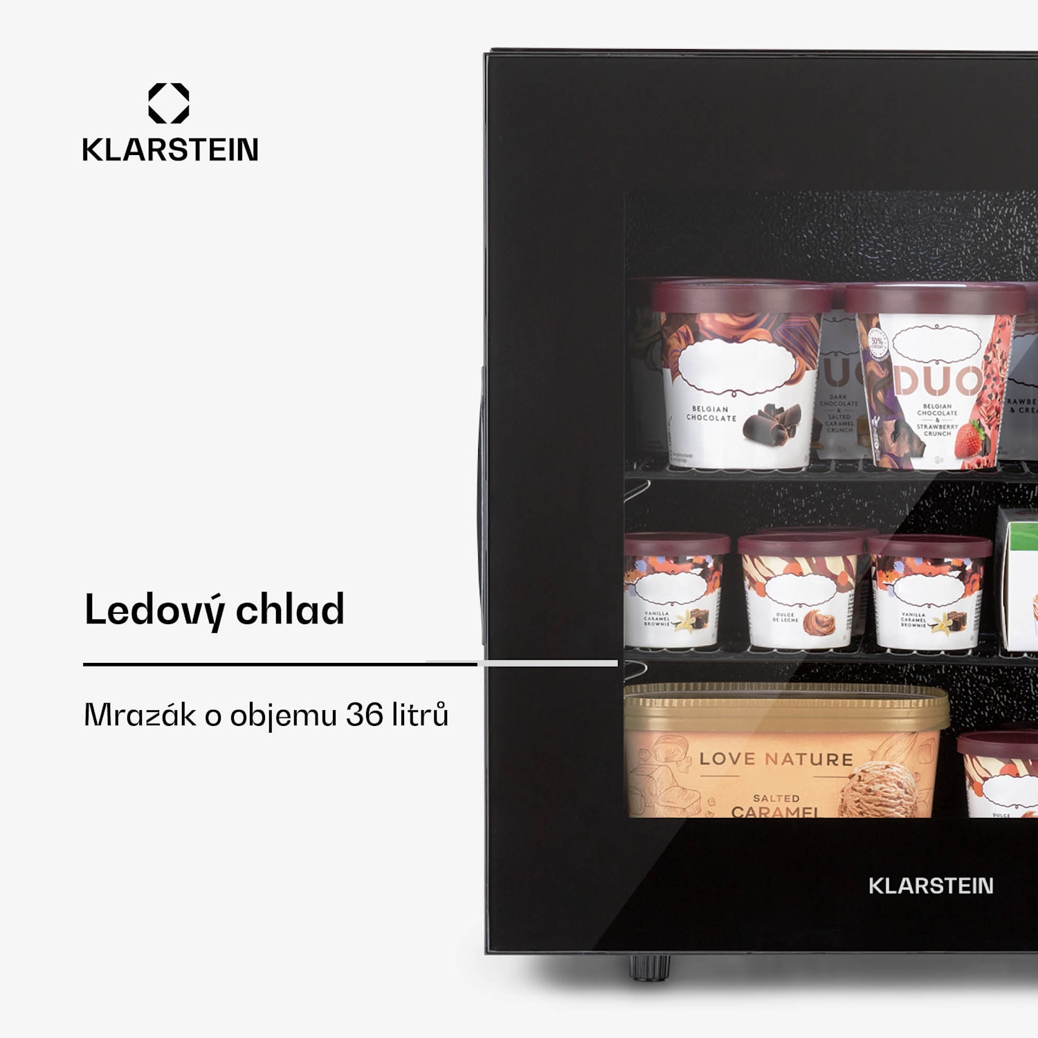 IceAge 36, mrazák, 36 l, 2 úrovně, energetická třída E, termostat, skleněné dveře 36 litrů | Černá