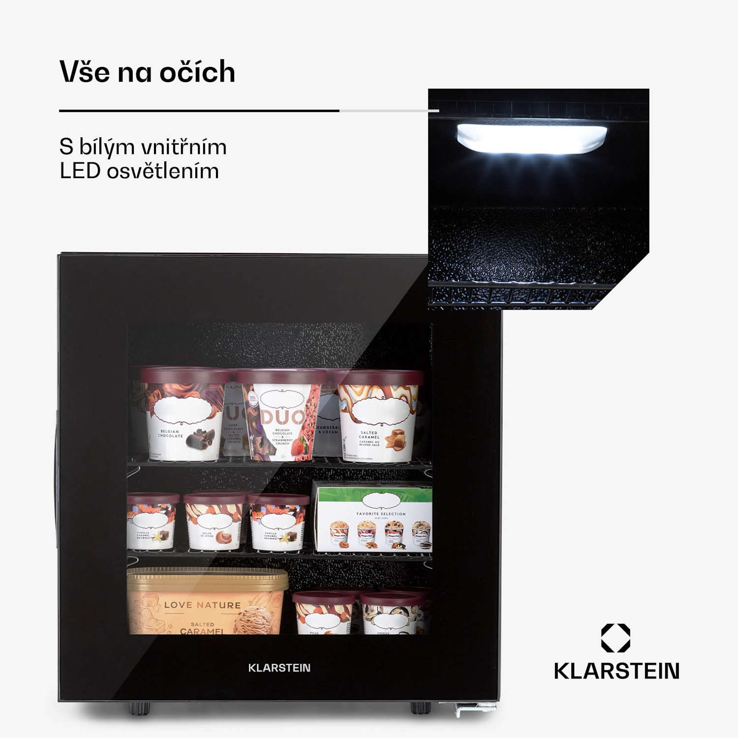 IceAge 36, mrazák, 36 l, 2 úrovně, energetická třída E, termostat, skleněné dveře 36 litrů | Černá