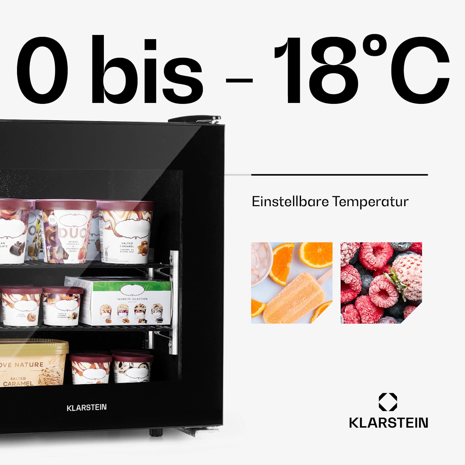 IceAge 36 Congélateur 36 litres classe E 2 étagères thermostat façade en verre 36 L | Noir