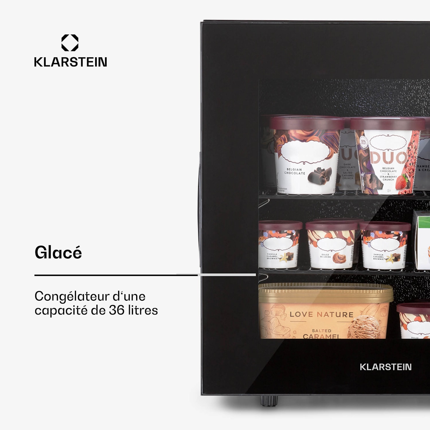 IceAge 36 Congélateur 36 litres classe E 2 étagères thermostat façade en verre 36 L | Noir