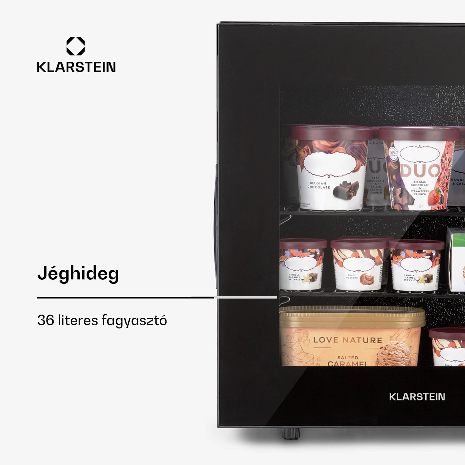 IceAge 36, fagyasztó, 36 l, E energiahatékonysági osztály, 2 szint, termosztát, üveg előlap 36 Ltr | Fekete