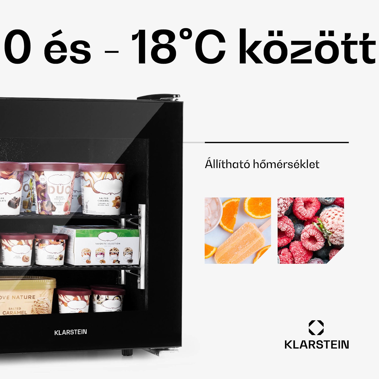 IceAge 36, fagyasztó, 36 l, E energiahatékonysági osztály, 2 szint, termosztát, üveg előlap 36 Ltr | Fekete