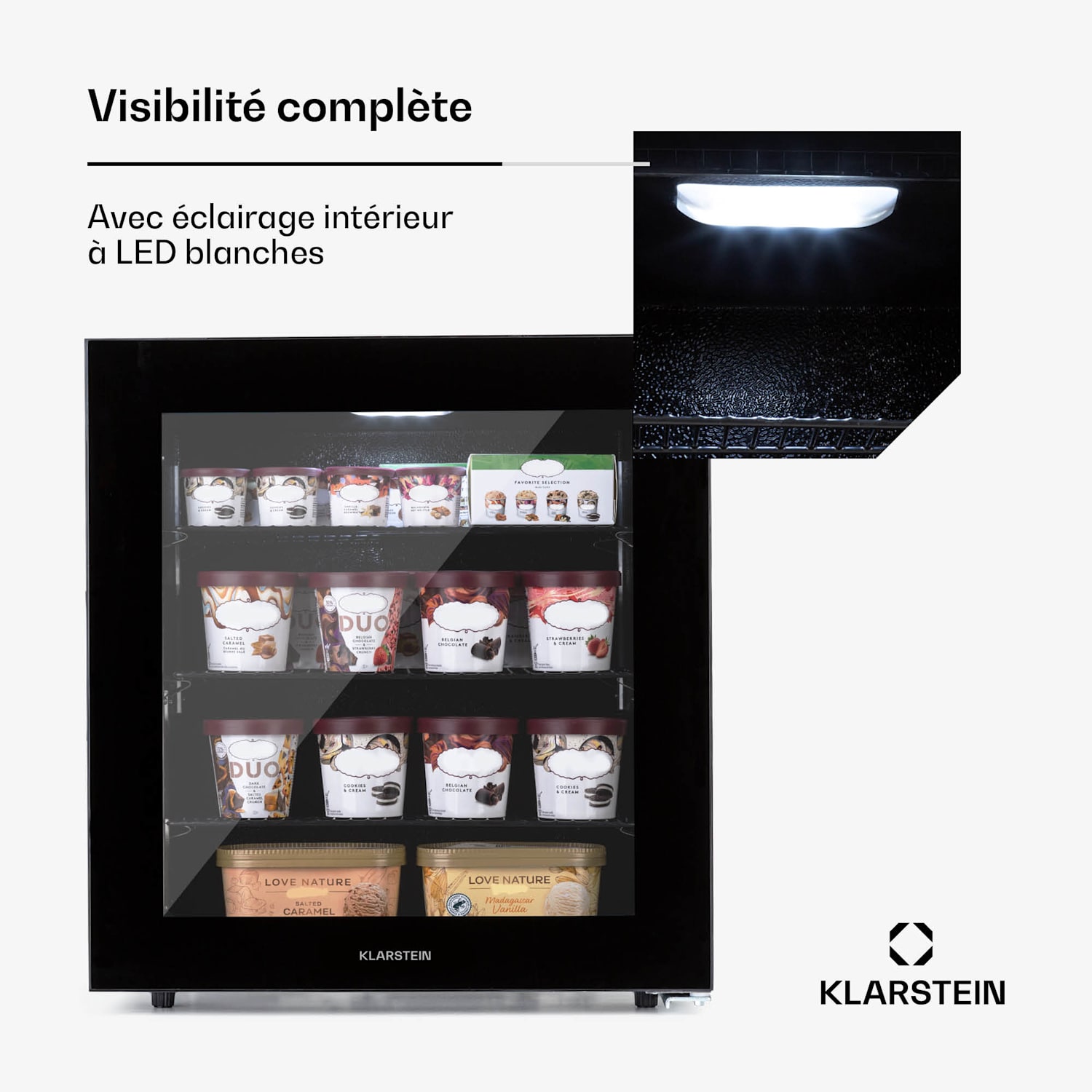 IceAge 88 Congélateur 88 litres classe E 3 étagères thermostat façade en verre 88 L | Noir