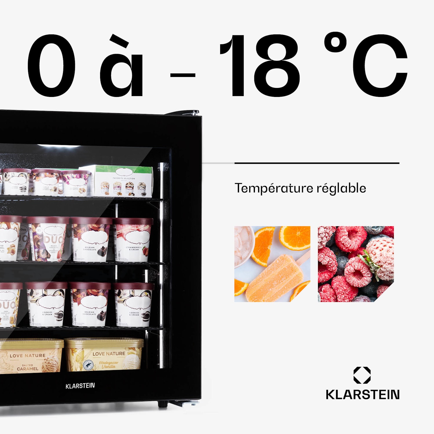 IceAge 88 Congélateur 88 litres classe E 3 étagères thermostat façade en verre 88 L | Noir