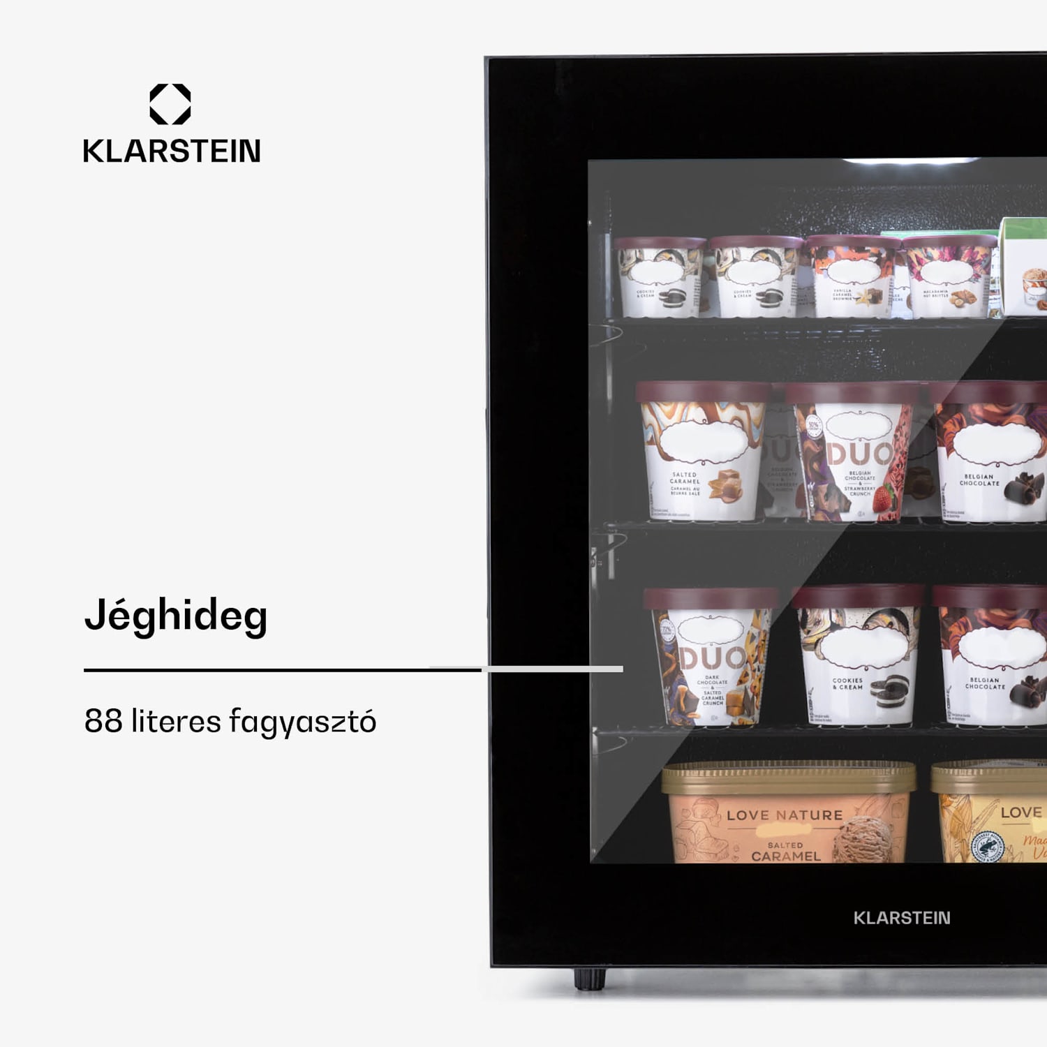 IceAge 88, fagyasztó, 88 l, E energiahatékonysági osztály, 2 emelet, termosztát, üveg elülső részlap 