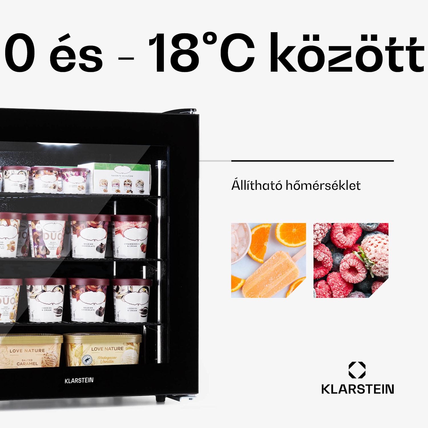 IceAge 88, fagyasztó, 88 l, E energiahatékonysági osztály, 2 emelet, termosztát, üveg elülső részlap 