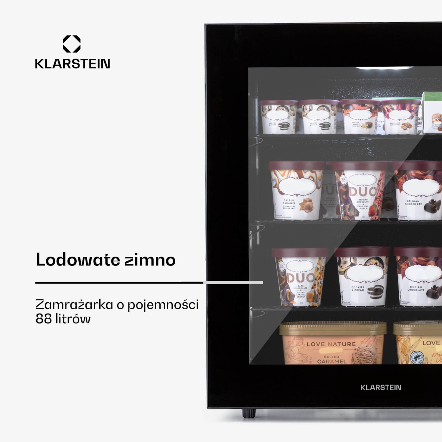 IceAge 36, zamrażarka, 36 litrów, klasa energetyczna E, 2 poziomy, termostat, szklane drzwiczki 88 Ltr | Czarny