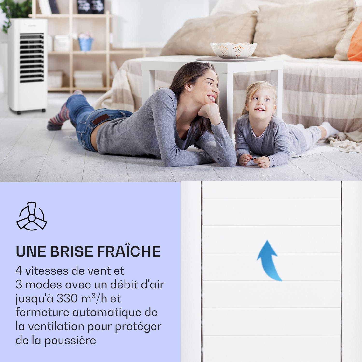 IceWind Max 3-en-1 Refroidisseur d'air 330 m³/h 60W Oscillation 6 L Minuterie Télécommande Max | Blanc